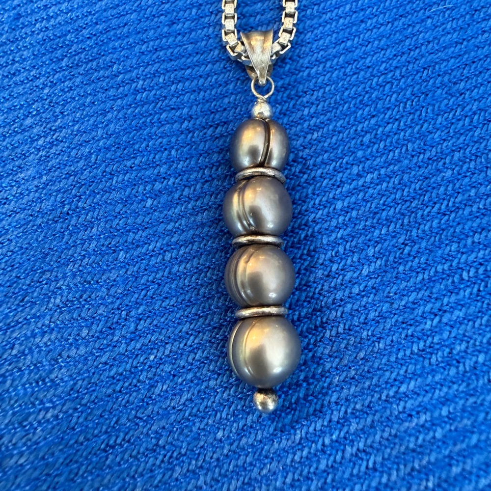 Vintage 925 Silver Beaded Pendant Necklace